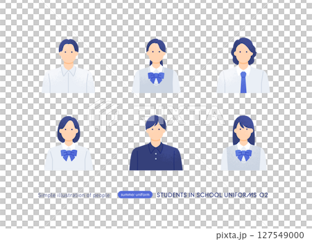 かわいい学生のアイコン 制服を着た男女のシンプルでおしゃれなベクターイラスト素材 127549000