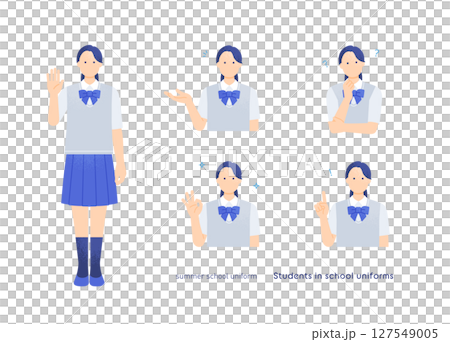 5 poses set of female students in blazer uniforms Simple vector illustration material of cute girls 5 poses set of female students in blazer uniforms Simple vector illustration material of cute girls 127549005