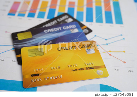 Credit card on graph paper for online shopping, security finance business. Credit card on graph paper for online shopping, security finance business. 127549081