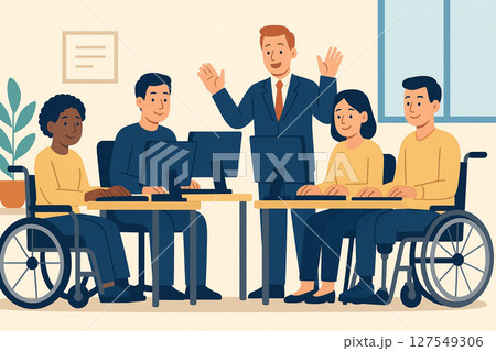 パソコン研修に参加する多様な人々のイラスト 127549306