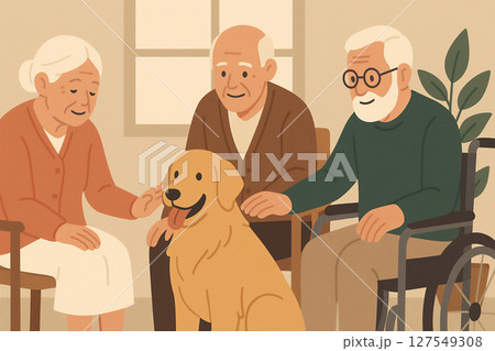 セラピードッグと過ごす高齢者たちの優しい時間 127549308