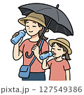 日傘をさして熱中症対策をする親子(母と娘) 127549386