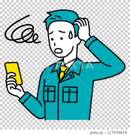 A male worker having trouble with his smartphone A male worker having trouble with his smartphone 127549619