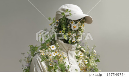 Floral camouflage: surreal fusion of human form with nature and flowers 127549734