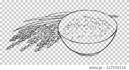 Pen drawing of rice and ears of rice 127550118