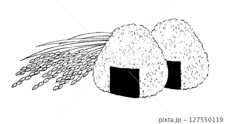 おにぎりと稲穂のペン画 127550119