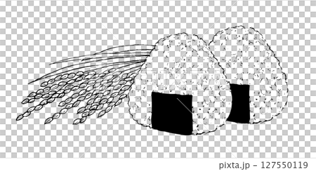 おにぎりと稲穂のペン画 127550119