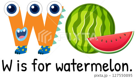 Playful Alphabet W with Watermelon Illustration Playful Alphabet W with Watermelon Illustration 127550895