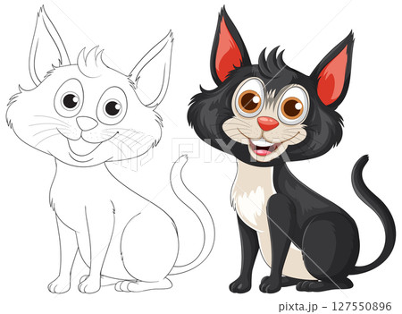 Playful Cartoon Cat Illustration with Outline 127550896
