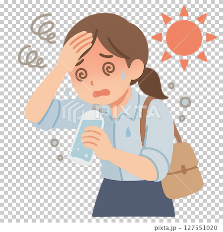 辦公室女職員在高溫下頭暈，上班途中中暑的女性，以及在烈日下頭暈的女性的危險症狀 127551020