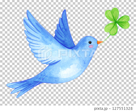 クローバーを咥える青い鳥 127551328