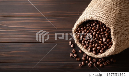 Eco Friendly Packaged Roasted Coffee Beans on Rustic Wooden Background 127551562