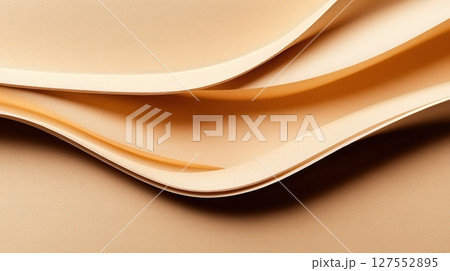 Soft Mocha Mousse Colored Paper Background with Flowing Minimal Curves and Geometric Shapes 127552895