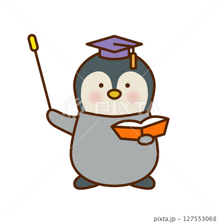 博士帽をかぶったペンギンの先生のかわいいイラスト 127553068