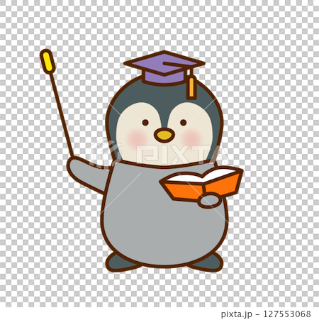 博士帽をかぶったペンギンの先生のかわいいイラスト 127553068