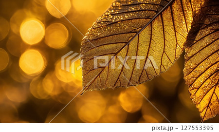 Intricate Gold Foil Leaf Patterns Reflecting Luxury Golden Background 127553395