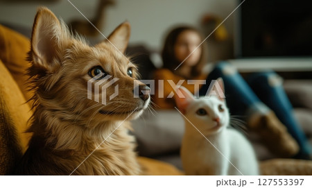 Pets and Family in a Warm Living Room Filled With Love and Companionship 127553397