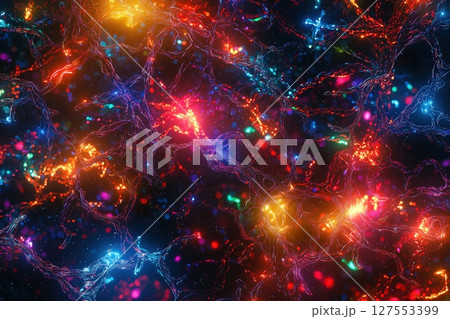 Abstract Flowing Neon Circuits Create a Mesmerizing Digital Technology Background 127553399