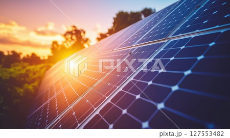 Modern Solar Farm Rows Showcase the Advancement of Renewable Energy Through Sunlight Capture 127553482