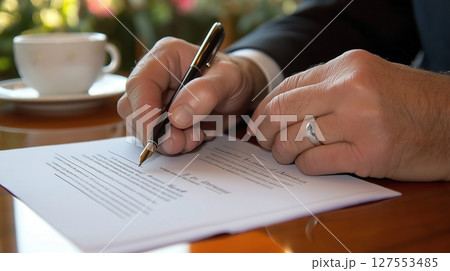 Hands Engage in Important Decision as Contract is Signed for Property Ownership 127553485