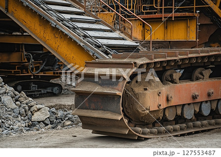 Machinery and Conveyors Operating Efficiently at a Bustling Open Pit Sand Quarry Site 127553487