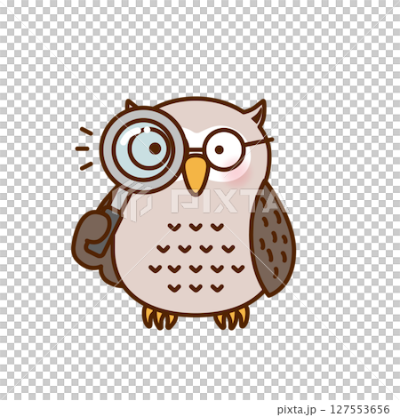 Illustration of a cute owl observing with a magnifying glass (vector) Illustration of a cute owl observing with a magnifying glass (vector) 127553656