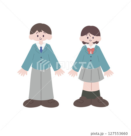 制服を着た男女の学生のイラスト【全身】 制服を着た男女の学生のイラスト【全身】 127553660