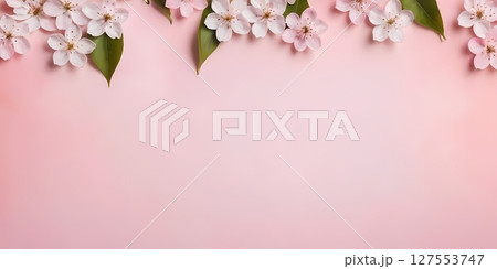 Watercolor Cherry Blossom Background with Copy Space 127553747