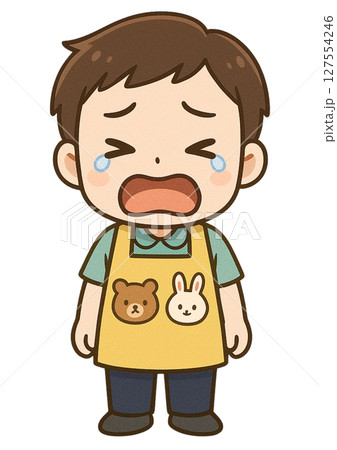 口を開けて大泣きしている男性の保育士 127554246