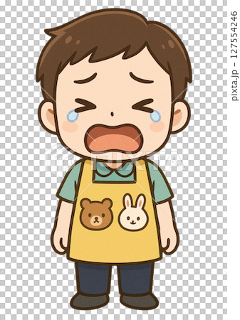 口を開けて大泣きしている男性の保育士 127554246