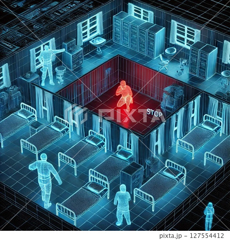 建物へ潜入するスパイを表現したイラスト 127554412