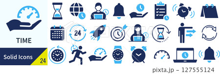 時間に関するシルエットアイコンセット 時間に関するシルエットアイコンセット 127555124