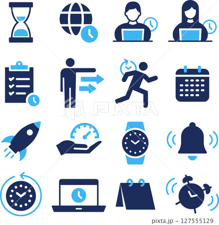 青2色の時間に関するシルエットアイコンセット 127555129