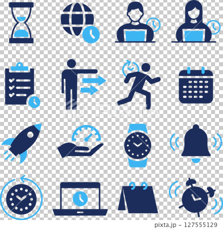 青2色の時間に関するシルエットアイコンセット 127555129