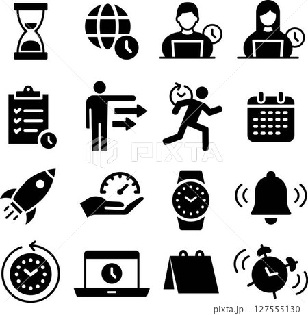 モノクロの時間に関するシルエットアイコンセット モノクロの時間に関するシルエットアイコンセット 127555130
