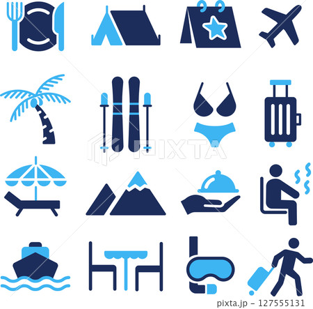 青2色のリゾートに関するシルエットアイコンセット 127555131