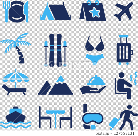 青2色のリゾートに関するシルエットアイコンセット 127555131