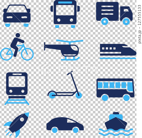 Set of silhouette icons related to vehicles in two colors 127555133