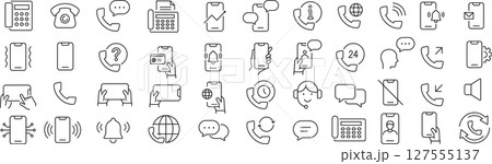 ベクターでモノクロの電話に関する線画アイコンセット 127555137