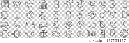 ベクターでモノクロの電話に関する線画アイコンセット 127555137