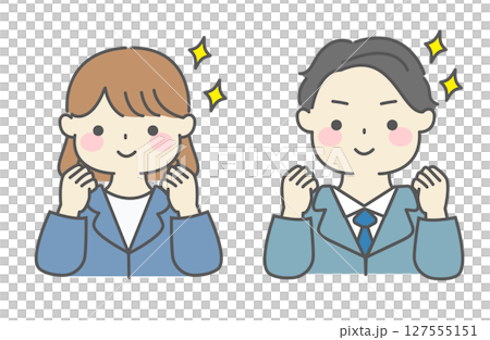 簡單描繪一個穿著西裝、充滿幹勁的男人和女人 簡單描繪一個穿著西裝、充滿幹勁的男人和女人 127555151