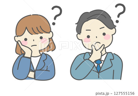 悩むスーツの男女のシンプルなイラスト 127555156