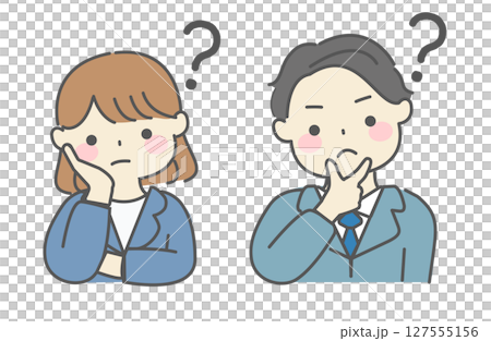 A simple illustration of a worried man and woman in a suit 127555156