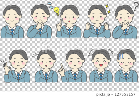 穿著西裝的男人以各種姿勢的簡單插圖 穿著西裝的男人以各種姿勢的簡單插圖 127555157