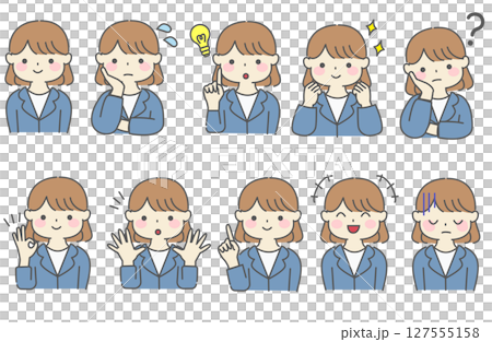 穿著西裝的女人以各種姿勢的簡單插圖 穿著西裝的女人以各種姿勢的簡單插圖 127555158