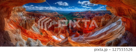A panoramic view from Navajo Loop in Bryce Canyon National Park, Utah, includes Thor's Hammer among the hoodoos A panoramic view from Navajo Loop in Bryce Canyon National Park, Utah, includes Thor's Hammer among the hoodoos 127555526