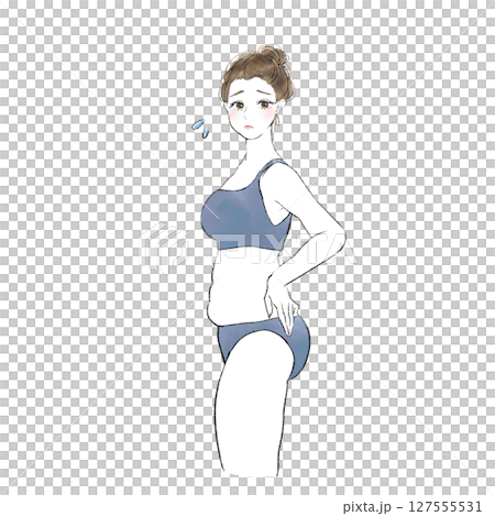 一位體重增加且正在節食的女性的插圖 127555531