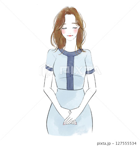 丁寧にお辞儀する受付嬢のイラスト 127555534