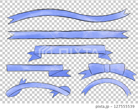 手書き水彩風ブルーのリボンあしらいセット 127555539