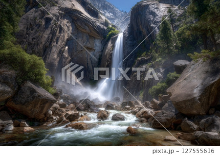 Yosemite Falls, located in California, is a feature of Yosemite National Park, USA 127555616